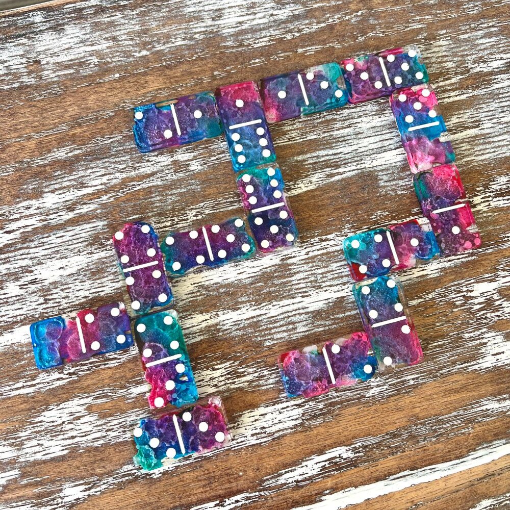 Tie-Dye Alcohol Ink Resin Dominoes Game with Velvet Bag 28 pieces Handmade Gift - Picture 7 of 9